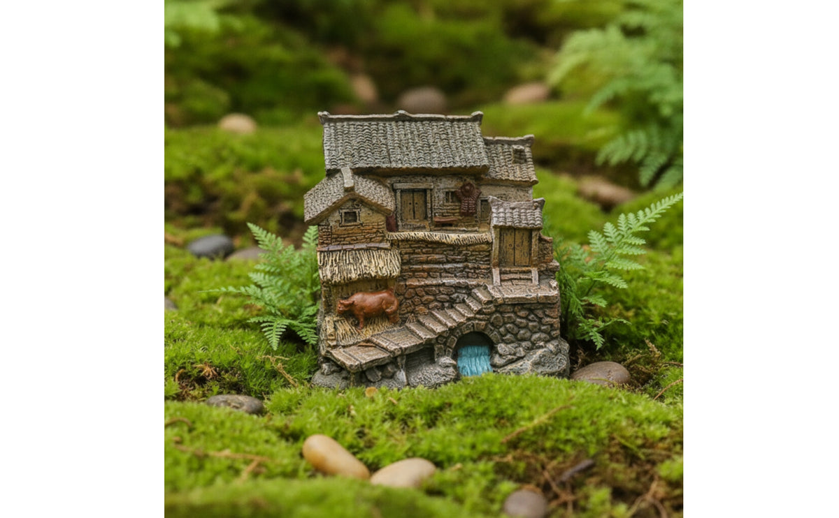 Looking Miniature House Ornament | Hand-Painted, House Ornament with Tiled Roof, for serving tray