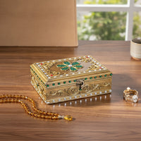 Carved Jewelry Box with Latch Elegant Wooden Jewelry Box with Mirror Compact for Women, Bedside Table