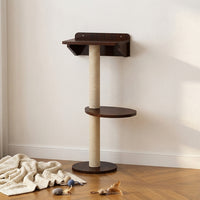 Cat Shelf and Perch Wall-Mounted Set, 5-Tier Rubber Wood Cat Furniture with Enclosed Shelter, Climbing Post for Large Indoor Cats, Solid Wood