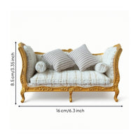 Dollhouse Sofa with Gold Frame Upholstered Miniature Settee with Ornate Frame Textured Dollhouse Sofa for Collectors, Hobbyists
