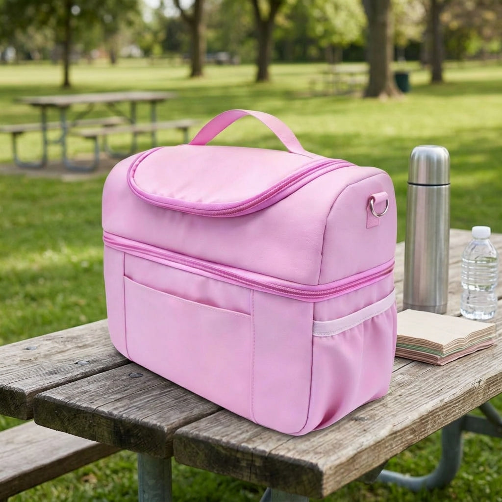 Travel Bag and Tote Bag for Women, Cool Bag with 2 Compartments and External Pockets, Portable Picnic Bag or Delivery Bag, Single Shoulder Strap