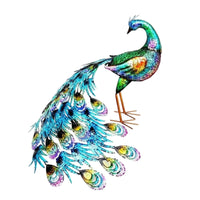 2 Pieces Metal Peacock Figurine Large Tail Peacock Figurine Colorful for Outdoor