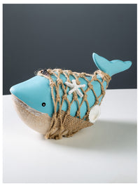 Mediterranean Rope Net Whale Decorative Wooden Figurine