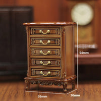Miniature Home Scene Model Gift Set with Metal Toy Drawer Cabinet