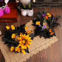 Halloween Candle Wreath with Artificial Sunflowers for Table Decor