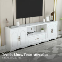 TV Stand with Storage Cabinets Entertainment Center Television Console Sturdy Glass Top with Open Shelves Suitable for Families Small Apartments Bedroom