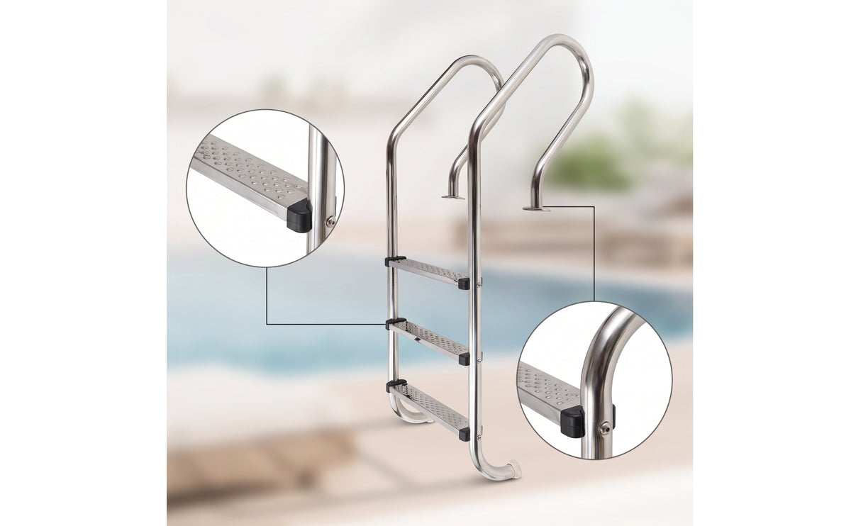 Stainless Steel Pool Ladder Wall-Mounted No-Embed Pool Ladder Resistant Entry and Exit System for Homeowners, Swimming Pools
