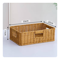 Imitation Rattan Basket Open-Top Shallow Storage Bin Sturdy for Closet, Pantry