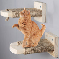 Hardwood Cat Climbing Ladder, Wall-Mounted Cat Stair, No-Drill, Space-Saving Cat Step