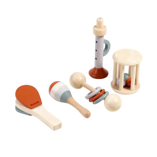 5 Pieces Wooden Percussion Instruments Pastel Percussion Toy Set Rhythm Instrument Set Natural Wood Wooden Music Toy