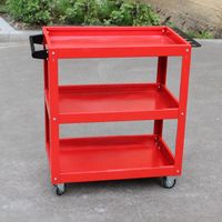 3-Tier Rolling Tool Cart, Red Painted Steel Service Cart 70x35cm, Mechanic Workshop Trolley with Locking Wheels