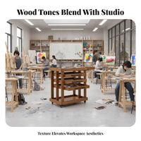 1 Piece Wooden Art Cart Utility Cart Painting Workstation Locking Casters Solid Wood Construction Spacious Storage Suitable for Artists Painters Classroom Workshop Home Studio Gallery