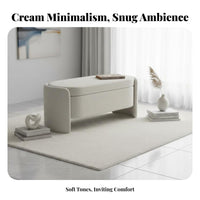 Oval Entryway Stool Creamy Aesthetic Indoor Furniture Minimalist Design Thick Padding for Homeowners, Adults, Living Room