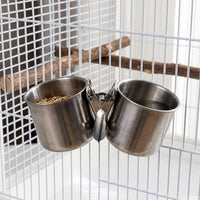 Stainless Avian Cup and Cage Feeder, Single Avian Feeder Food Cup for Water, Parrot Budgie Cockatiel Feeder with Fastener, No Perch Included