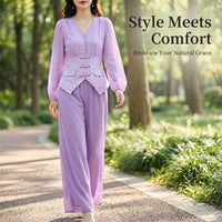 Plus Size Two Piece Lounge Sets for Women with Floral Print, Breathable Lyocell Fabric Blend Top and Long Pants for Casual Everyday Wear