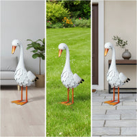 Layered Feather Detail Freestanding Goose Figure Orange Beak Goose Statue Iron Metal Bird Ornament Realistic for Garden, Courtyard, Lawn