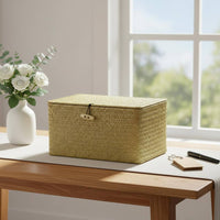 Textile Lined Storage Box Handwoven Lidded Storage Basket Tidy Organization Removable Liner Basket