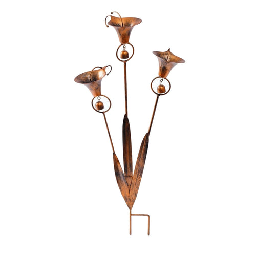 Garden Stake with Bells Rusted Metal Flower Stake Bronze-Copper for Gardeners
