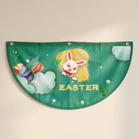 Easter Fan-Shaped Flag Easy to Hang Semi-Circle Easter Bunting Weather Resistant Bunny Print Porch Banner for Families, Event Organizers, Fence, Yard