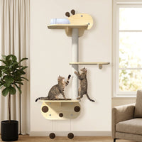 Cat Shelf and Climbing Frame with Perch and Bed, Solid Wood Wall-Mounted Shelves Sleeping for Large Indoor Cats, Sisal Rope Scratching Station
