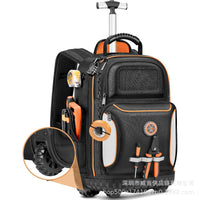 Rolling Tool Backpack with 75 Pockets and Molded Base for Electricians and Construction Work