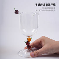高级感樱桃高脚杯香槟杯葡萄酒杯子高颜值彩色南瓜手柄甜酒果汁杯