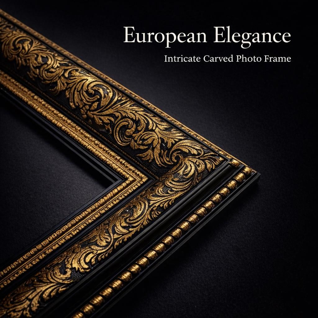 Vintage Ornate Picture Frame, European Molding, PS Material, Customizable Inner Size, Earl Carved Bronze Color, Unique Design for Photo Display