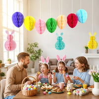 Easter Decorations Set Honeycomb Paper Bunny and Egg Garland Vibrant 3D Hanging Ornaments Reusable Spring Decor for Home Nursery Party Tree