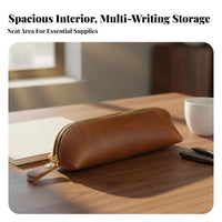 Multi-Purpose Leather Writing Instrument Case Minimalist Design Zippered Pen Pouch Multifunctional Crazy Horse Leather Bag Long-Lasting for Students, Professionals, Artists, School, Office, Travel