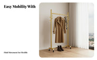 Multi-Functional Foldable Single Clothing Rack With casters Rolling Clothes Rack robustDuty Garment Stand Lockable Casters for Homeowners, Students, Retailers, Balcony, Entryway, Laundry Room, Retail outlet