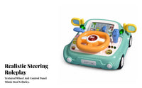 Pretend Driving Toy with Road Display | ConstructionPowered, Toy Steering Wheel with Dashboard, for Playroom