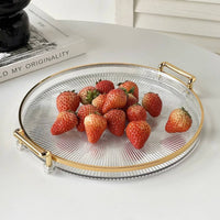 Round Serving Tray with Handles Light Elegant Design Decorative Tray Shatter-Resistant Fruit Plate for Party