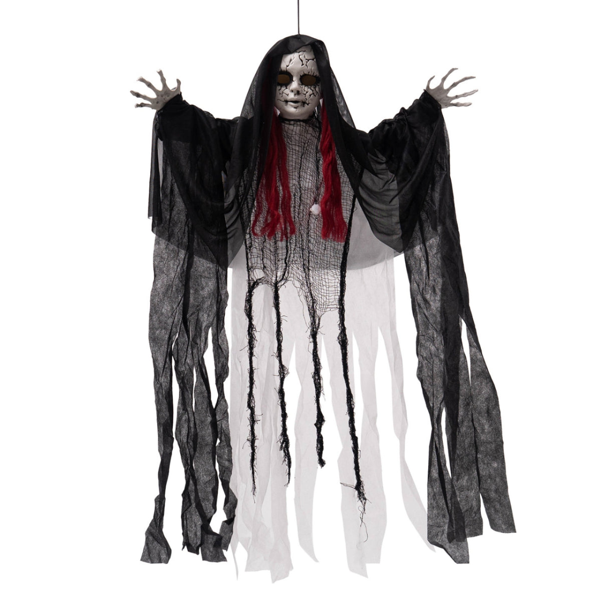 Seasonal Decor Eerie Hanging Doll Hooded Specter Doll Tattered Material Sound-Activated