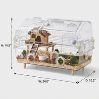 Large Hamster Habitat Villa, 2-Tier Viewing Cage with External Tubes and Built-in House, Indoor Use for Syrian Hamsters