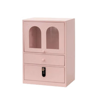 Tabletop Makeup Cabinet Arched Doors Lockable Desktop Cabinet