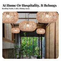 Handmade Woven Paper Lampshade Natural Woven Lamp Shade Rustic Drum Lampshade with Cord Farmhouse for Dining Room, Cafe, Reading Corner