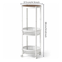 Rolling Cart with Table Top Three-Tier Space-Efficient-Tier Storage Trolley Movable Rolling Side Table for Kitchen