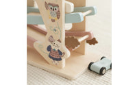 Pastel Wooden Car Ramp with Cars Tabletop Sliding Track Toy with Cars Educational Car Ramp Toy Compact for Toddlers, Preschoolers, Kids, Playroom, Nursery, Preschool