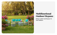 4 Pieces Weather-Resistant 4-Piece Rattan Seating Group Woven Texture 4-Piece Wicker Sofa Set Thick paddings Outdoor Furniture Low Maintenance for Homeowners, Garden fans, Entertainers, rearyard, Deck, Porch, waterside