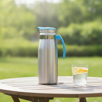 Wide-Mouth Water Jug with Lid Sleek Stainless Steel Pitcher Large Pitcher with Lid Slim for Refrigerator