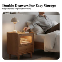 Bedside Table with Integrated Light Fluted Glass Drawer Nightstand tapactivated