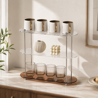 Large 3-Layer Acrylic Display Shelf, Clear Tiered Storage Rack for Cups & Tea Sets, Modern Desktop Organiser Stand