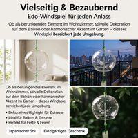 Japanese Furin Wind Chime from Crystal, Handblown & Engraved, 7x8cm, for Gentle Ringing in the Garden
