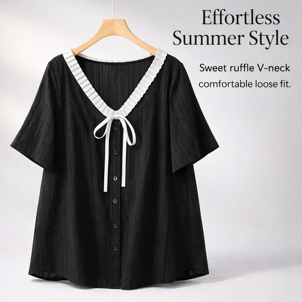 Womens Tops with Lace Trim V-Neck for Summer, Ladies Mature Clothes in Breathable Fabric up to 6XL, Going Out with Feminine Detail
