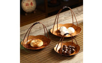 3 Pieces Bamboo Tray with Handle Bamboo Wicker Tray with Handle Artisanal for Hosts, Tea Service