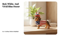 Patriotic Dog Figurine American Flag Dachshund Statue Red, White, and American Flag Dachshund for Garden, Tabletop