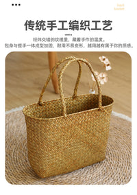 买菜篮子大号手提篮家用草编编织购物篮户外采摘水果野餐篮