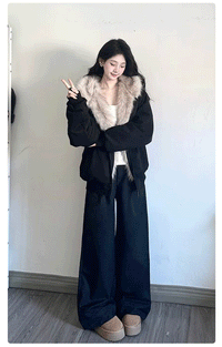 座山雕毛茸茸毛领棉服外套男女加绒加厚夹克美式cleanfit冬季棉衣