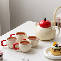 Ceramic Tea Cup Set with Holder, Gift for Housewarming or Wedding