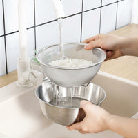 Kitchen Colander Bowl Set, Stainless Steel Double Layer Colander with Handles, Rice Washing Bowl and Vegetable Strainer for Home Kitchen Sink